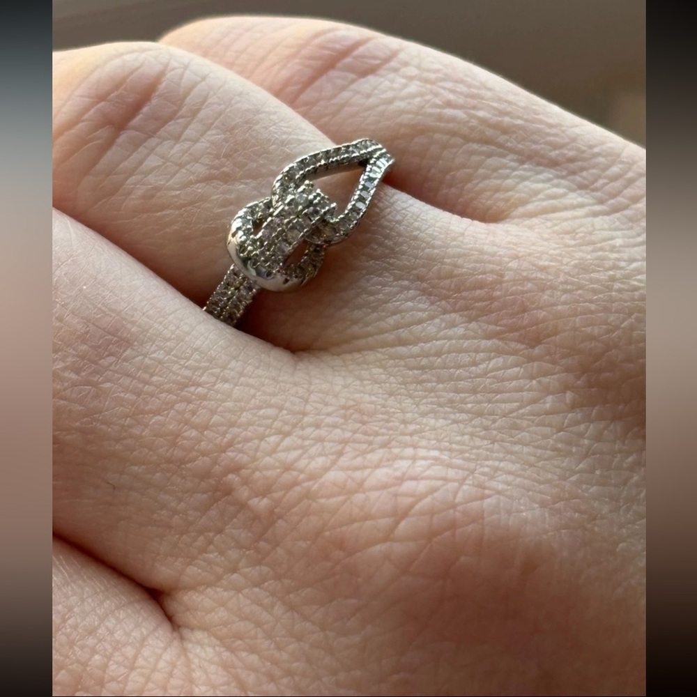 White Gold Plated CZ Infinity Knot Buckle Ring Size 6 | Pavé Statement Ring - Picture 6 of 10